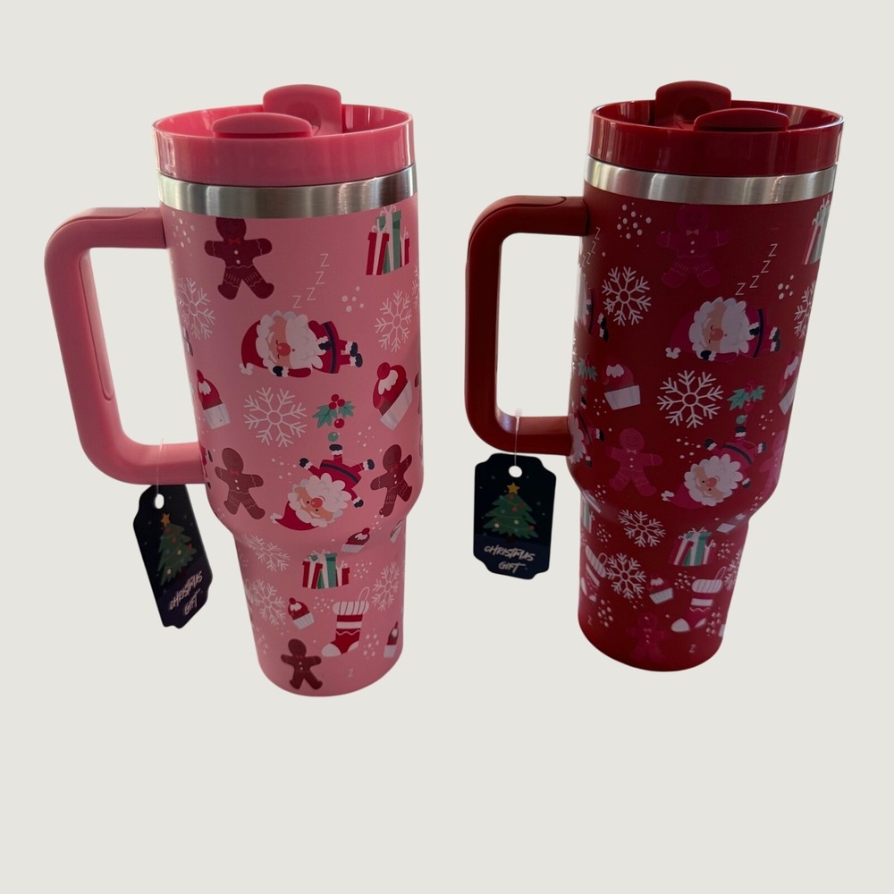 TaroKitc Christmas Tumbler 40oz Insulated Stainless Steel Mug Pink Red Santa Set